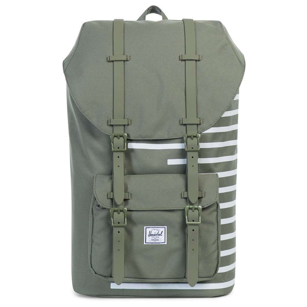 backpacks similar to herschel little america Herschel Little America Backpack in Deep Lichen Offset Stripe – Country Club Prep