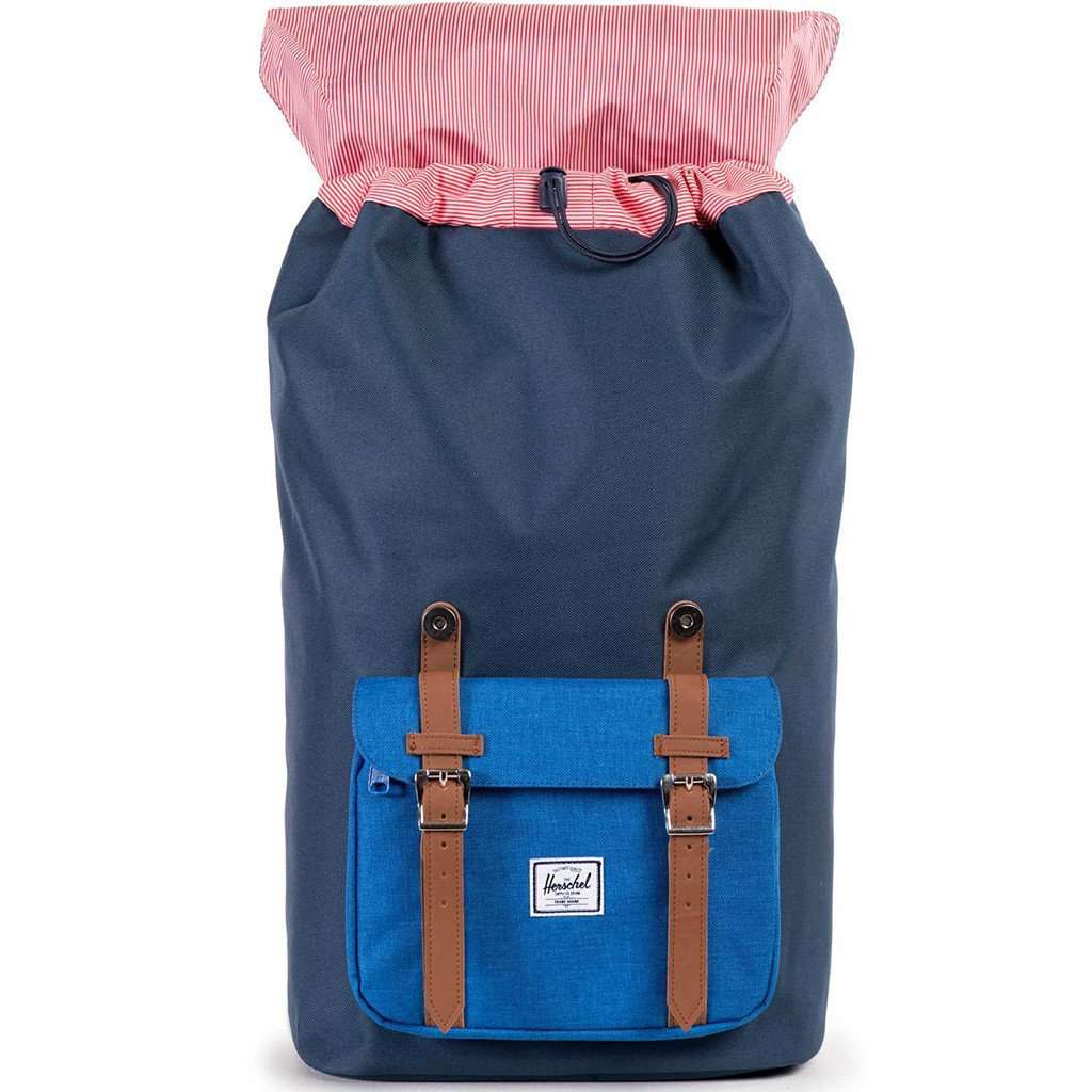 herschel backpack navy tan Herschel Little America Backpack in Navy and Cobalt Crosshatch – Country Club Prep