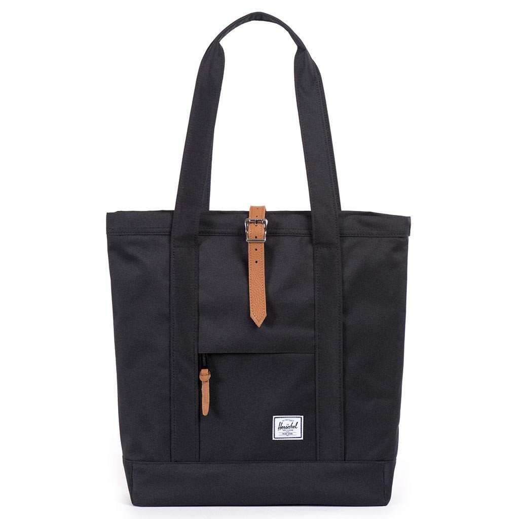 Market Tote in Black and Tan Synthetic Leather by Herschel Supply Co. - Country Club Prep