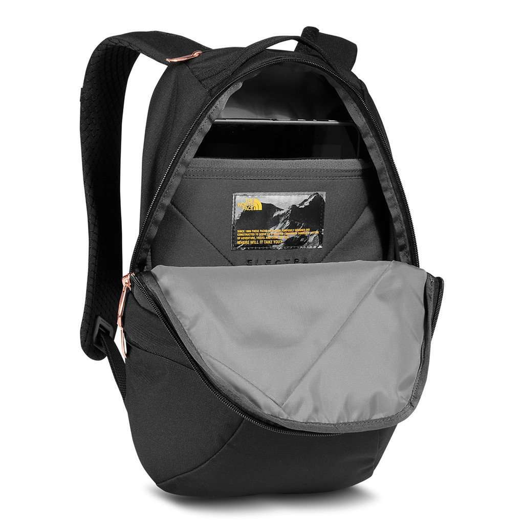 north face backpack rose gold zip The North Face Women's Electra Backpack in Black and Rose Gold – Country Club Prep
