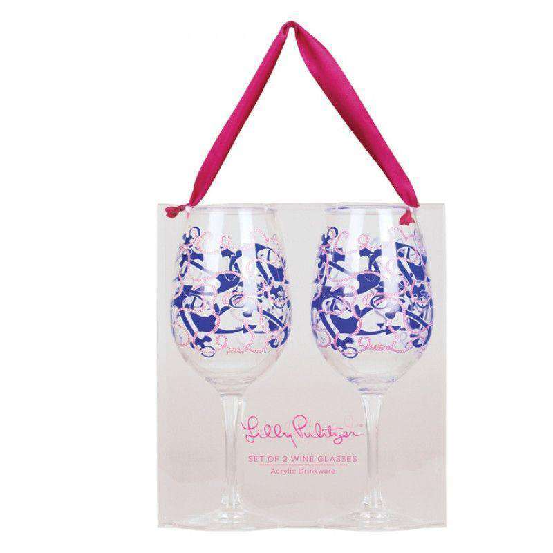 Acrylic Wine Glasses in Booze Cruise by Lilly Pulitzer - Country Club Prep