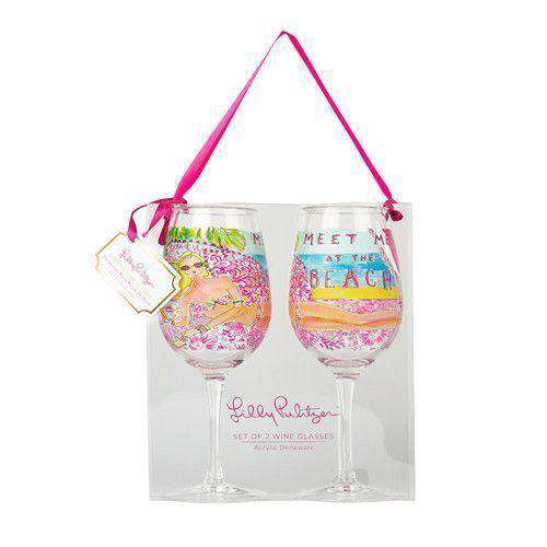 Acrylic Wine Glasses in Meet Me At The Beach by Lilly Pulitzer - Country Club Prep