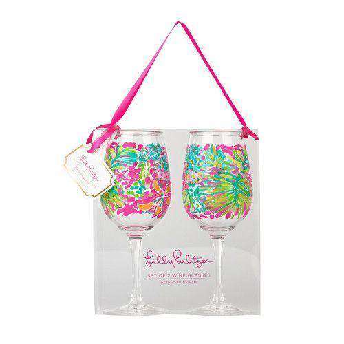 Acrylic Wine Glasses in Spot Ya by Lilly Pulitzer - Country Club Prep