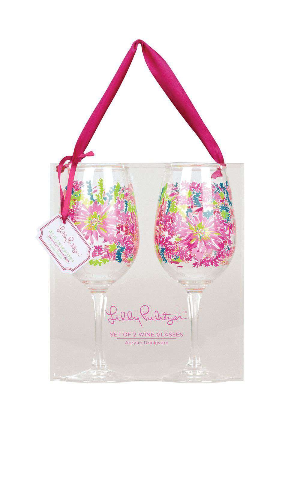 Acrylic Wine Glasses in Trippin' and Sippin' by Lilly Pulitzer - Country Club Prep