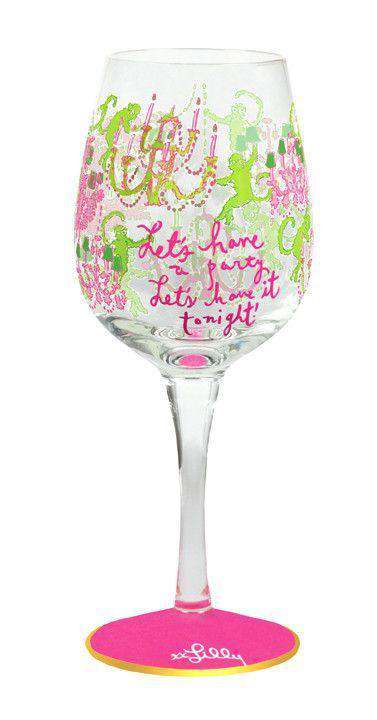 Hand-painted Wine Glass in Monkey Trouble by Lilly Pulitzer - Country Club Prep