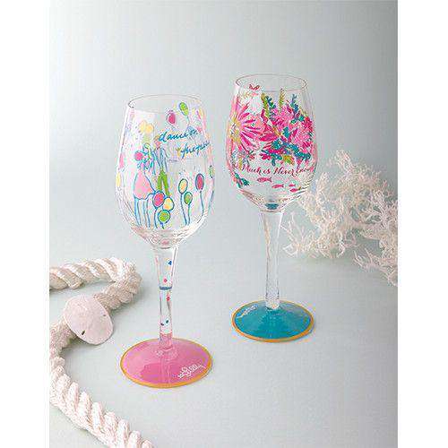 Lilly Pulitzer “Spot Ya” acrylic plastic Wine Glasses. Set of Two green  palm