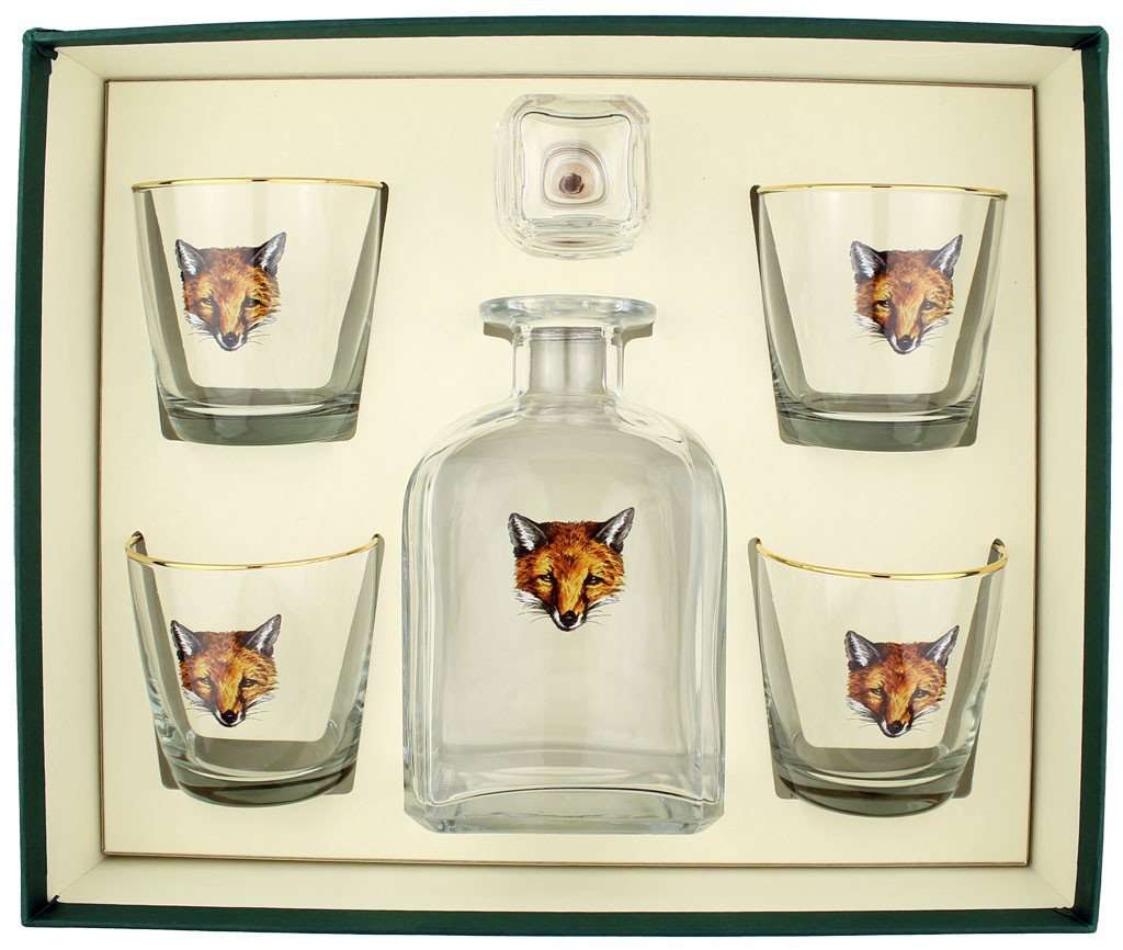 Regal Fox Decanter Set with Old Fashioned Glasses by Richard E. Bishop - Country Club Prep
