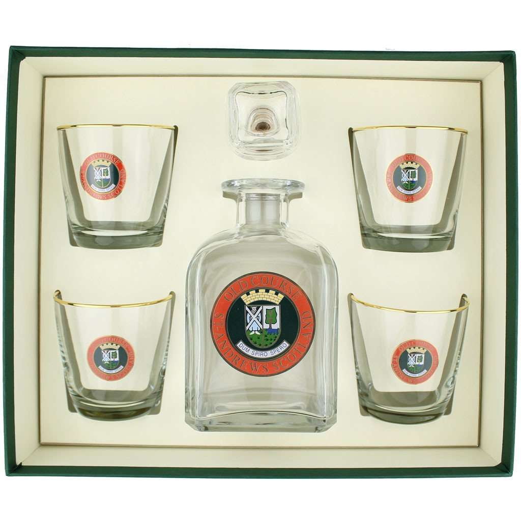 Scottish Golf Decanter Set with Old Fashioned Glasses by Richard E. Bishop - Country Club Prep