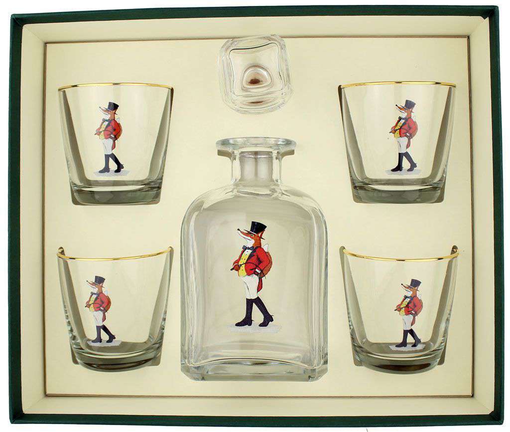 Snooty Fox Decanter Set with Old Fashioned Glasses by Richard E. Bishop - Country Club Prep