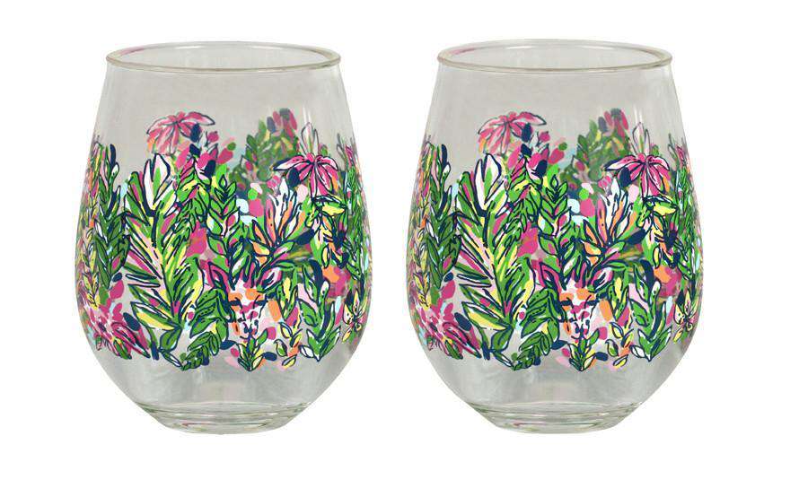 Stemless Acrylic Wine Glasses in Hot Spot by Lilly Pulitzer - Country Club Prep