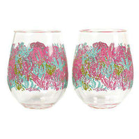 Stemless Acrylic Wine Glasses in Let's Cha Cha by Lilly Pulitzer - Country Club Prep