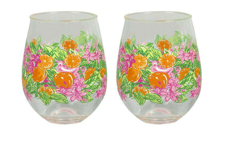 Stemless Acrylic Wine Glasses in Peelin' Out by Lilly Pulitzer - Country Club Prep