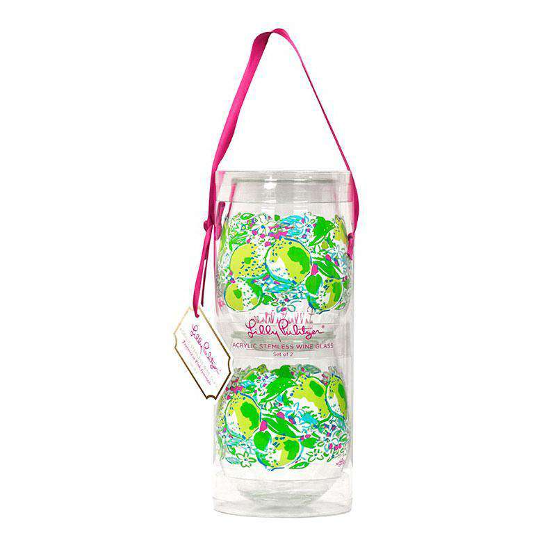 Stemless Acrylic Wine Glasses in Pink Lemonade by Lilly Pulitzer - Country Club Prep
