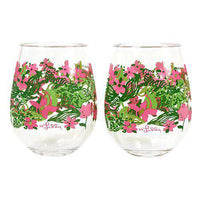 Stemless Acrylic Wine Glasses in Tiger Lilly by Lilly Pulitzer - Country Club Prep