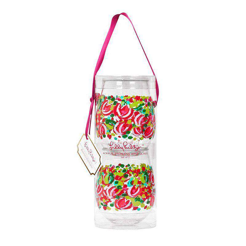 Stemless Acrylic Wine Glasses in Wild Confetti by Lilly Pulitzer - Country Club Prep