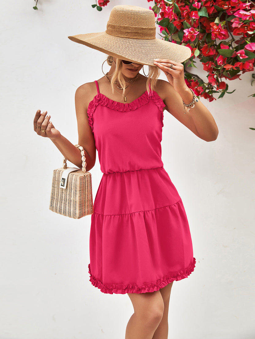 Color Block Frill Trim Spaghetti Strap Dress