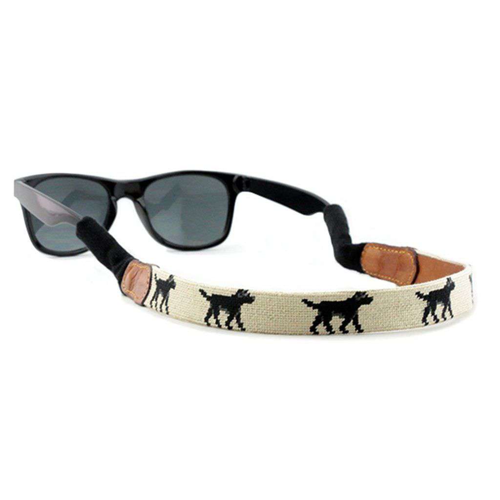 Black Lab Needlepoint Sunglass Straps in Light Khaki by Smathers & Branson - Country Club Prep