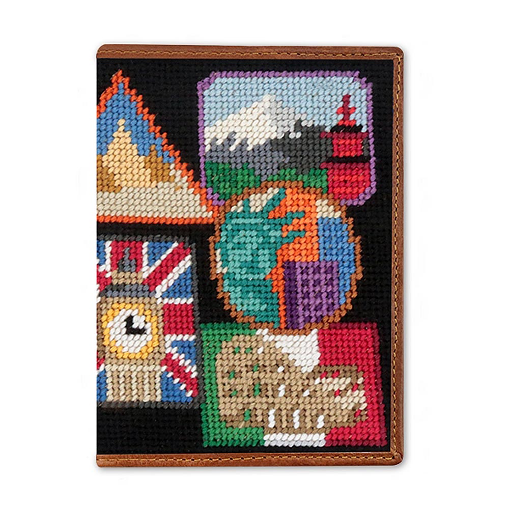 Travel Stickers Needlepoint Passport Case by Smathers & Branson - Country Club Prep