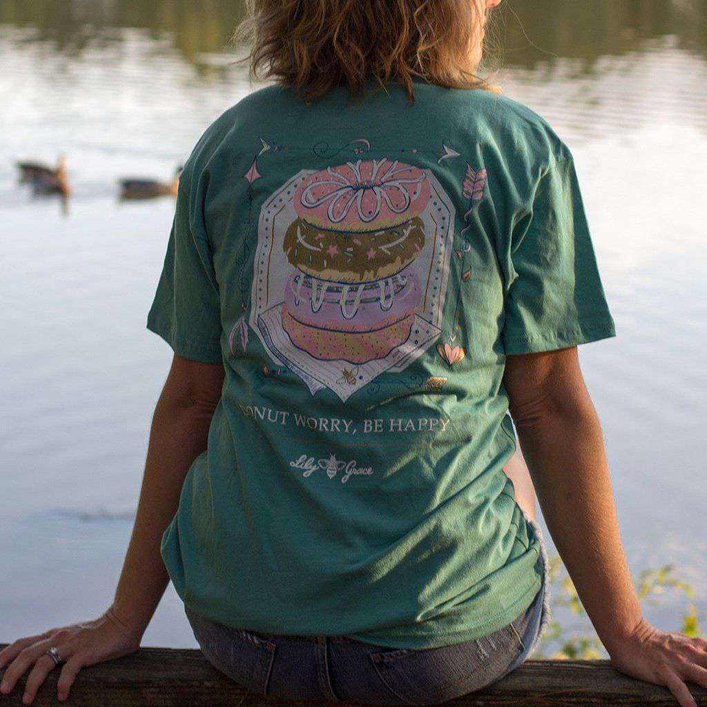 Donut Worry Be Happy Tee in Seafoam by Lily Grace - Country Club Prep