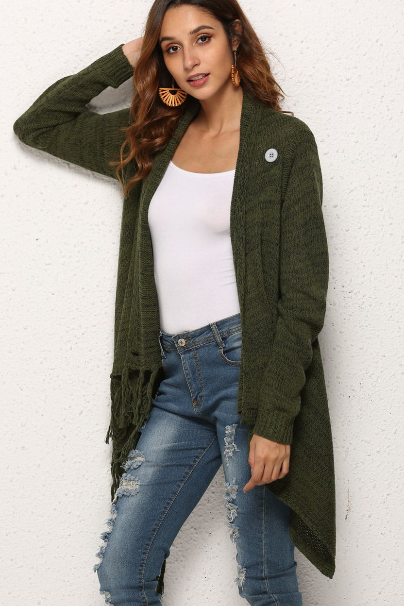 Angel Wings One-Button Tassel Tie Asymmetrical Hem Cardigan main image 1