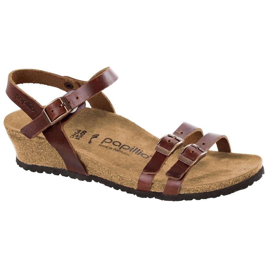 Women's Lana Papillo Leather Wedge Sandal in Cognac by Birkenstock - Country Club Prep