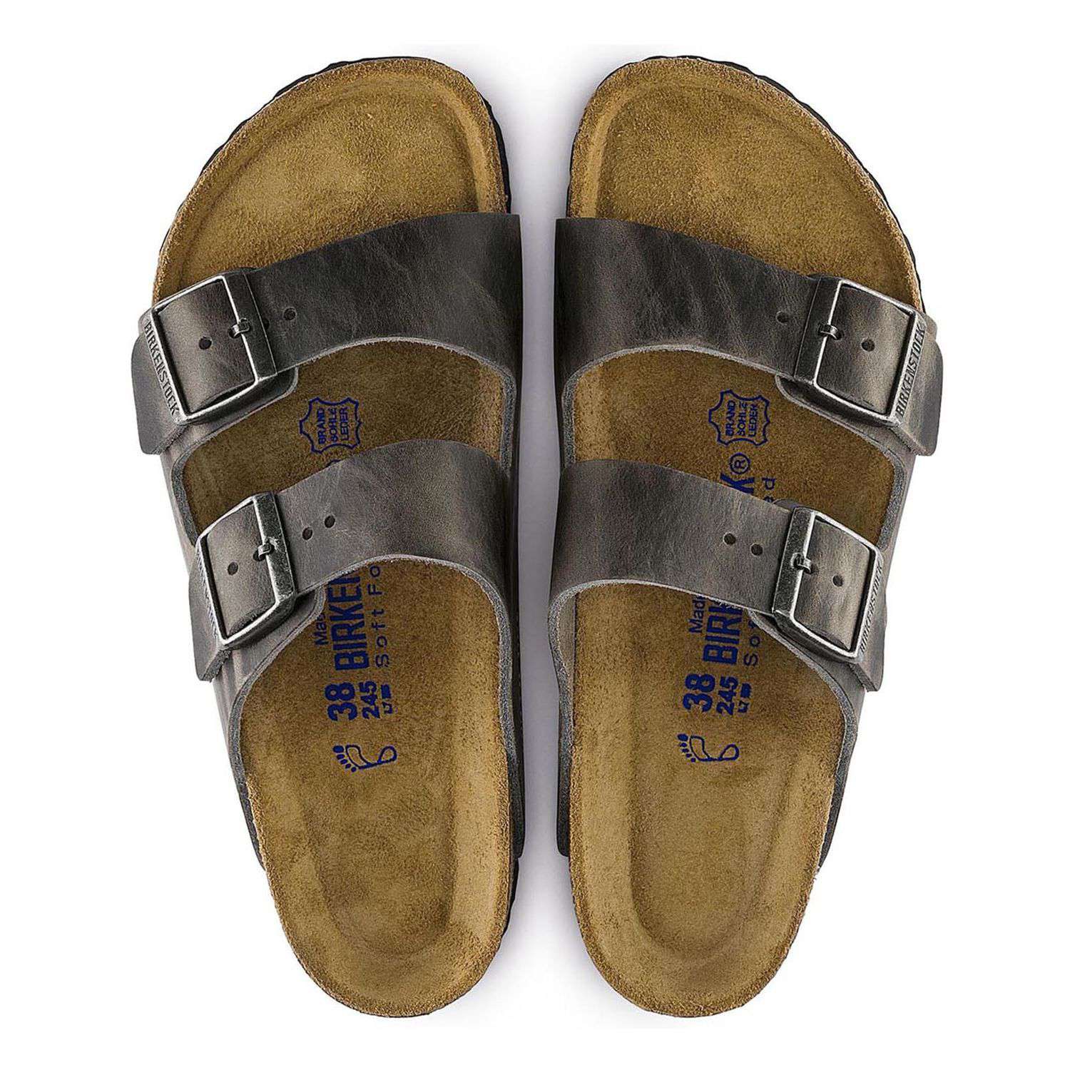 Birkenstock Women's Arizona Sandal in Oiled Iron Leather with Soft ...