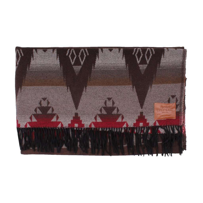 Symbols Fringe Blanket in Brown/Red by True Grit - Country Club Prep