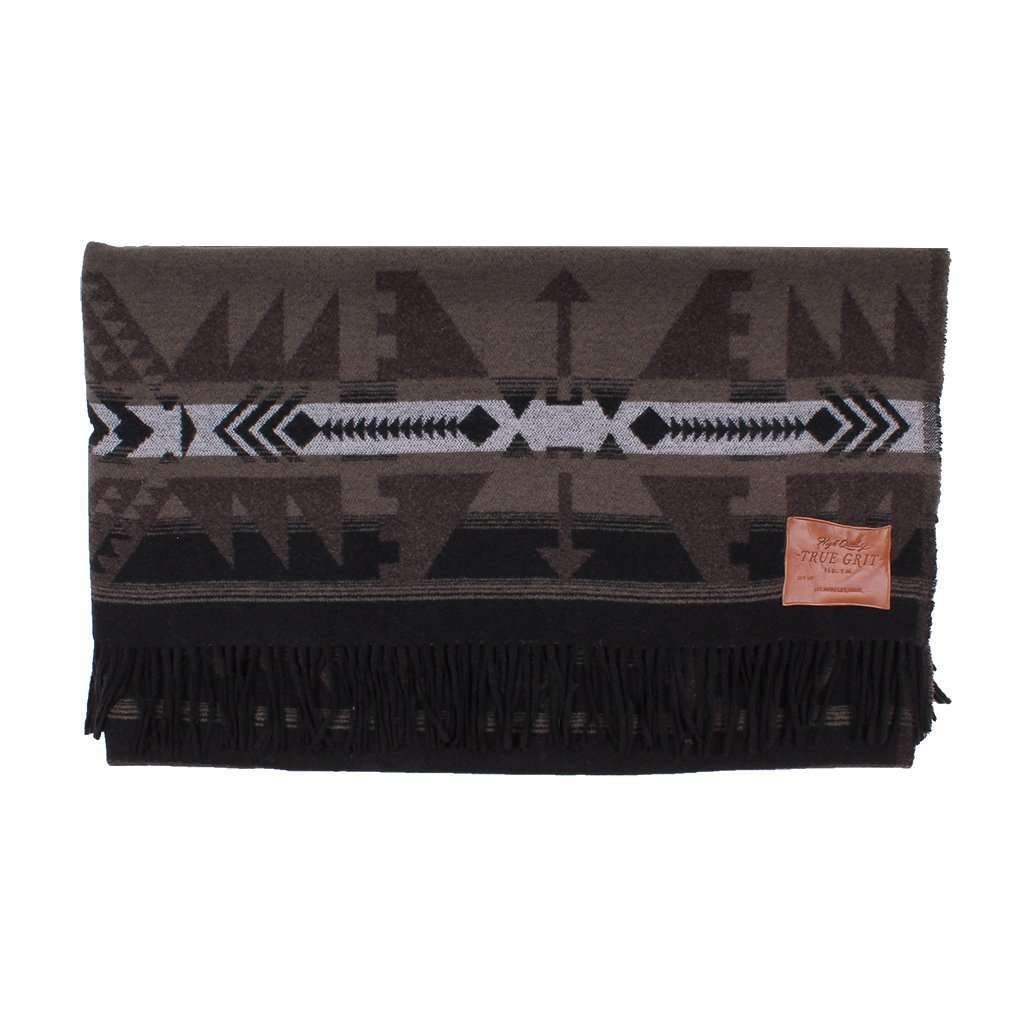 Taos Fringe Blanket in Olive/Black by True Grit - Country Club Prep