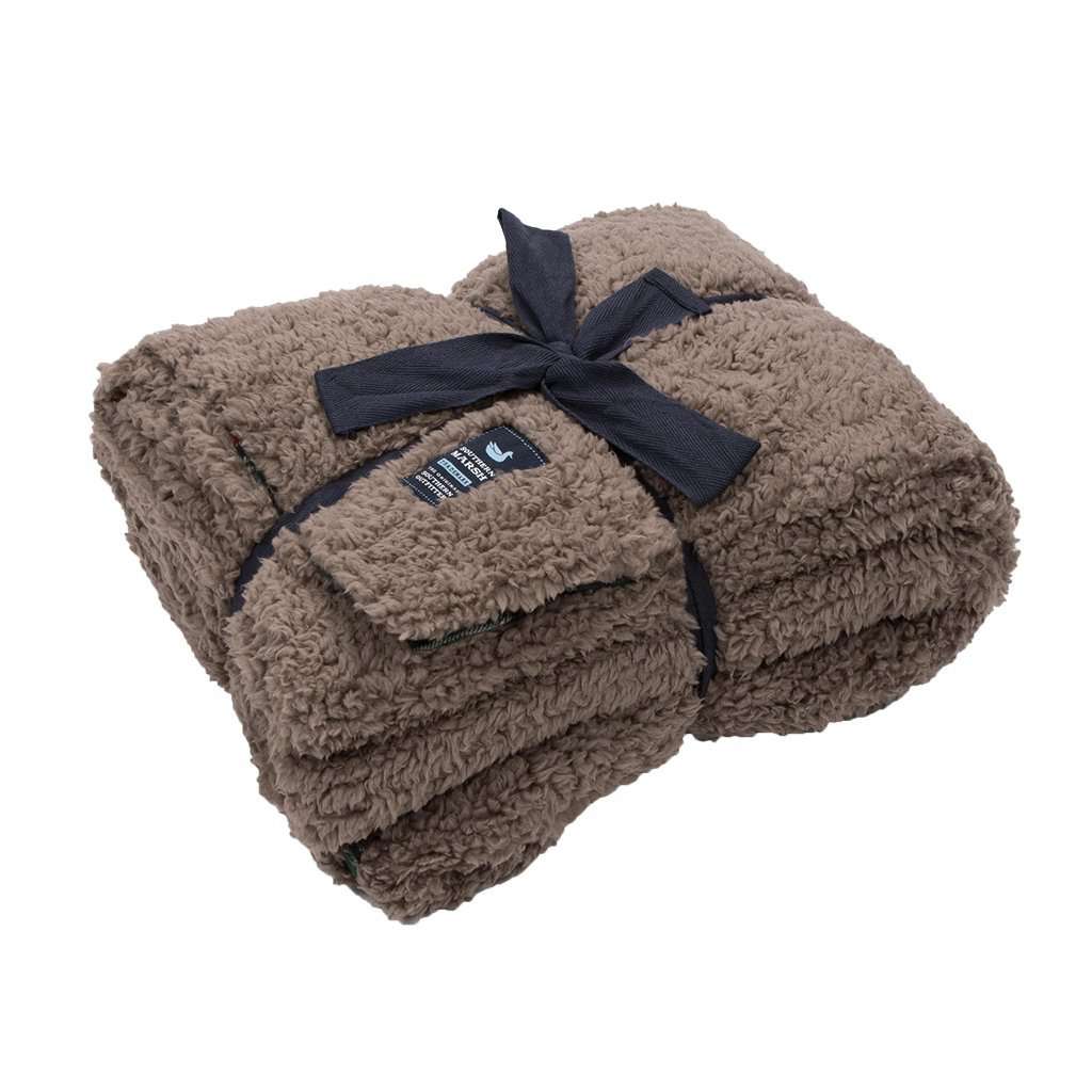 Watson Fluffy Pile & Tartan Blanket in Light Brown by Southern Marsh - Country Club Prep