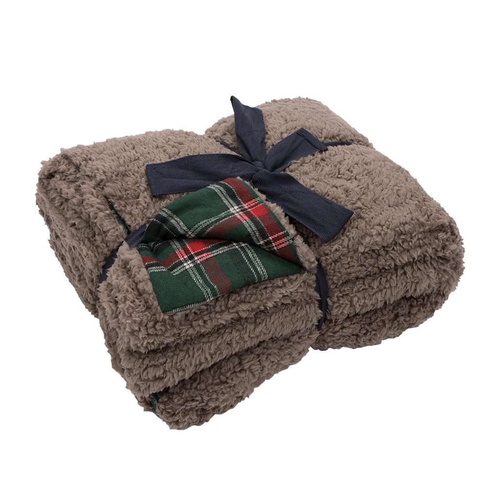 Watson Fluffy Pile & Tartan Blanket in Light Brown by Southern Marsh - Country Club Prep