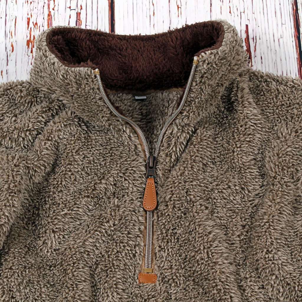 Nordic Fleece Quarter Zip Sherpa Pullover in Black with Gray