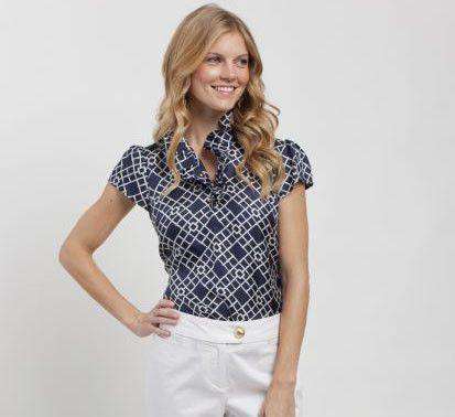 Elizabeth Ruffled Blouse in Silk Bamboo Lattice by Elizabeth McKay - Country Club Prep