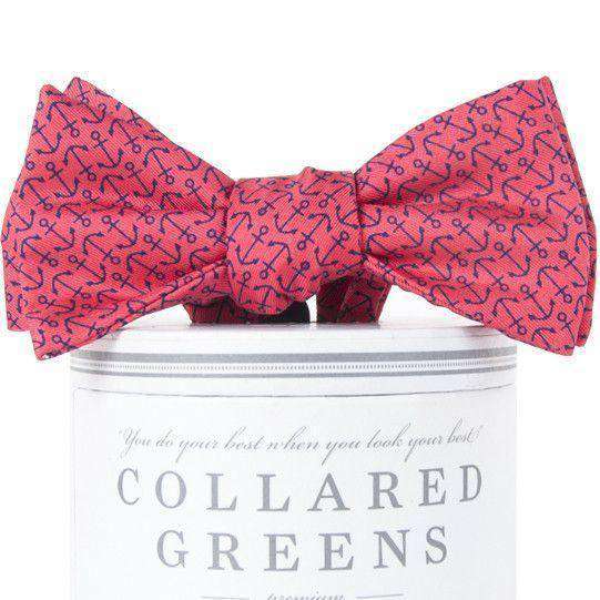Ahoy Bow Tie in Salmon Red & Navy by Collared Greens - Country Club Prep