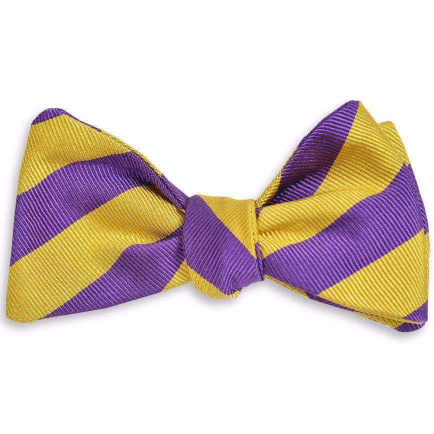 All American Stripe Bow Tie in Purple and Gold by High Cotton - Country Club Prep