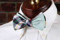 Belmont Reversible Bow Tie in Madras and Green Seersucker by High Cotton - Country Club Prep