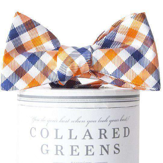 Collegiate Quad Bow Tie in Orange and Navy by Collared Greens - Country Club Prep