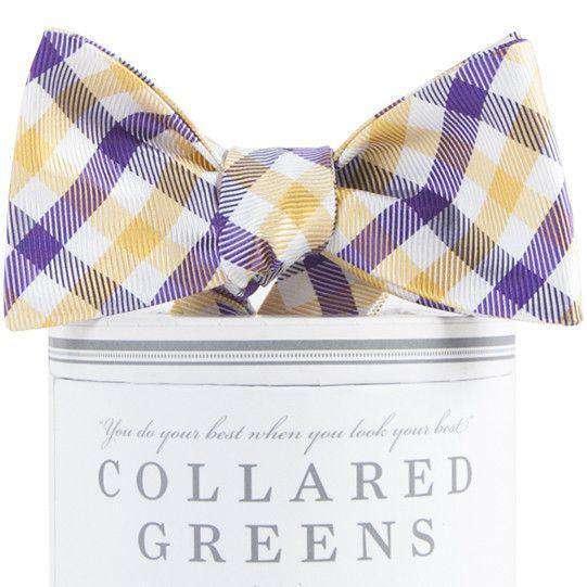 Collegiate Quad Bow Tie in Purple and Gold by Collared Greens - Country Club Prep