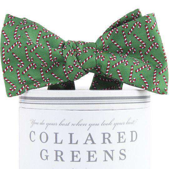 Holiday Candy Canes Bow Tie in Green by Collared Greens - Country Club Prep