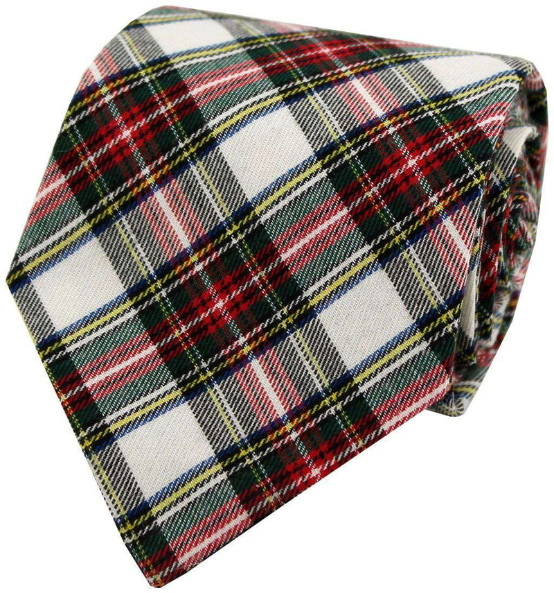 Holiday Plaid Tie in White by Just Madras - Country Club Prep