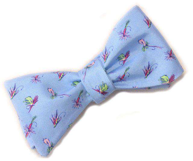 Hooked on Flies Bow Tie in Light Blue by Bird Dog Bay - Country Club Prep
