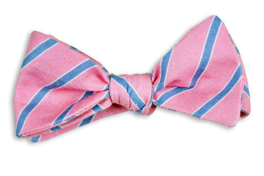 Hot Pink and Navy Linen Stripe Bow Tie by High Cotton - Country Club Prep