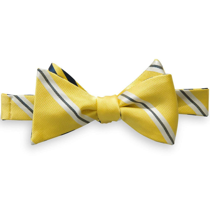 Lateral Stripe and Regimental Stripe Reversible Bow Tie in Yellow and Navy by Southern Tide - Country Club Prep