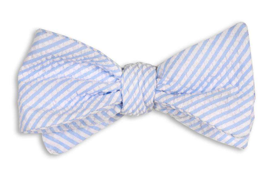 Light Blue Seersucker Stripe Bow Tie by High Cotton - Country Club Prep