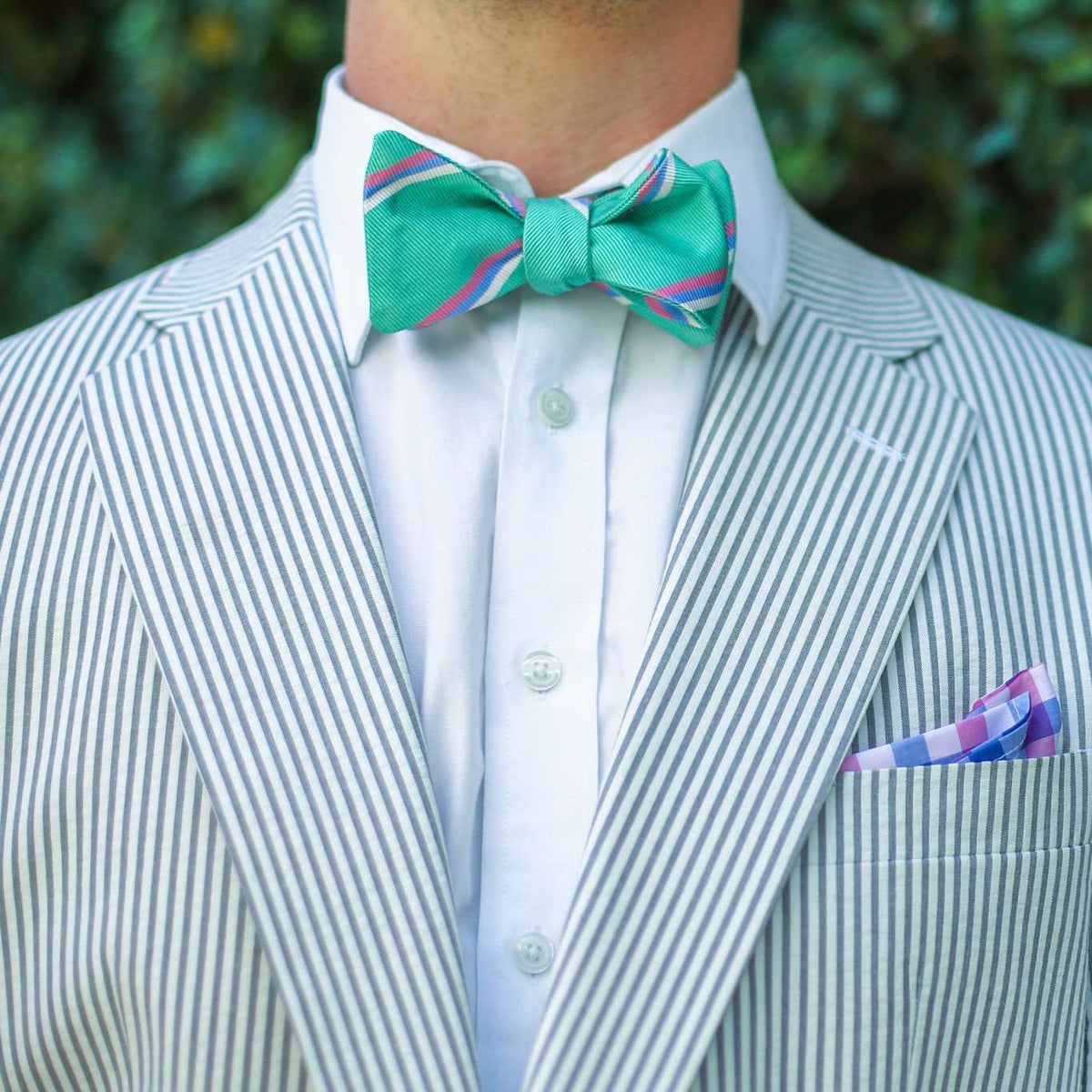 Low Country Stripe Bow Tie in Seafoam by High Cotton - Country Club Prep