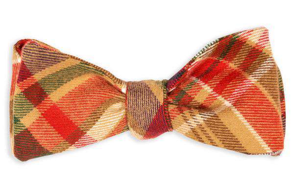 Mattox Flannel Plaid Bow Tie in Brown and Red by High Cotton - Country Club Prep