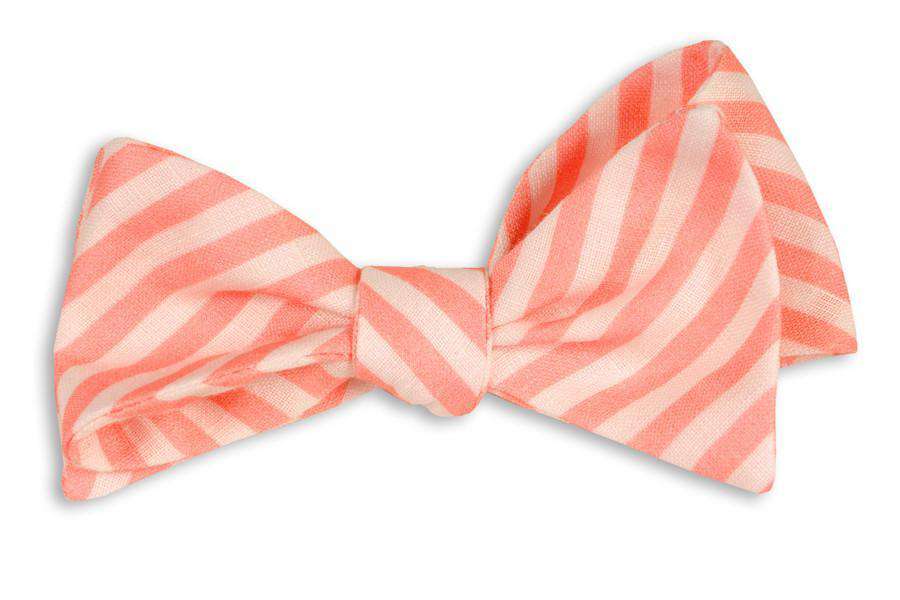 Melon Linen Stripe Bow Tie by High Cotton - Country Club Prep