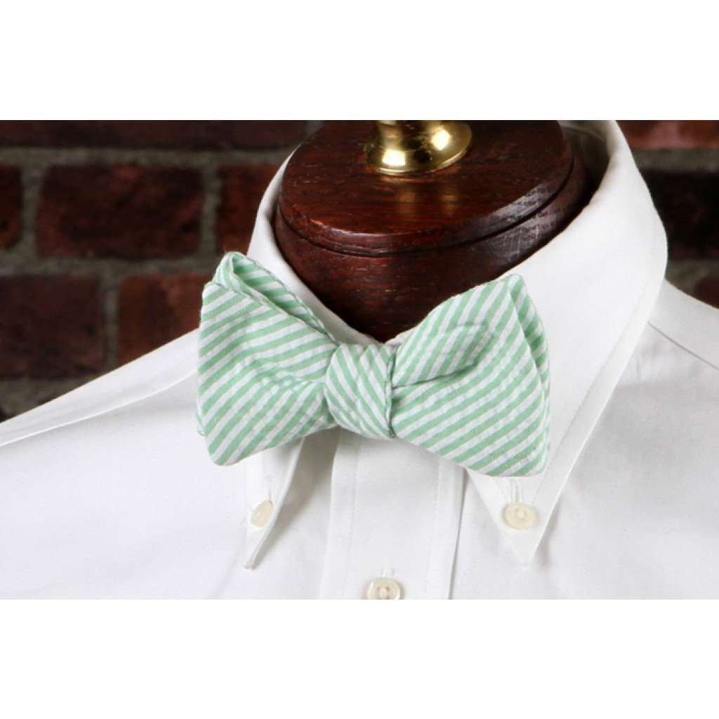 Mint Green Seersucker Stripe Bow Tie by High Cotton - Country Club Prep