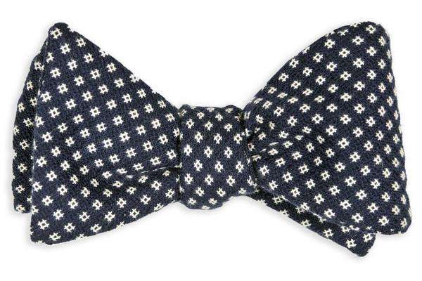 Navy and White Crosshatch Woven Bow Tie by High Cotton - Country Club Prep