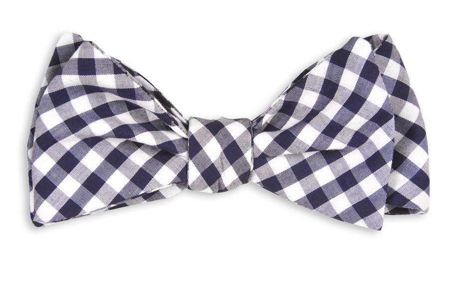 Navy Gingham Check Bow Tie by High Cotton - Country Club Prep