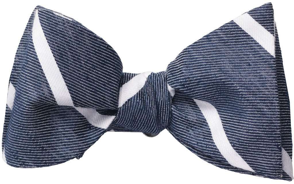 Navy Linen Stripe Bow Tie by Southern Proper - Country Club Prep